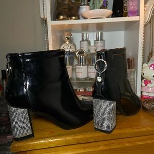 Black Ankle Boots with Silver Accents
